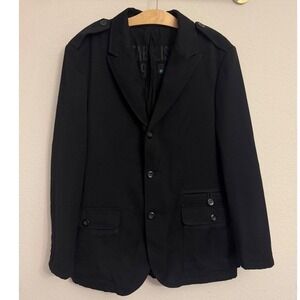 Gap Mens Black Wool Blend Military Style Blazer Jacket Epaulettes Large‎